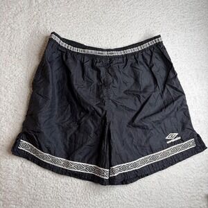 Umbro Vintage  Black Nylon USA made Shorts XL Diamond Tape Trim Mens